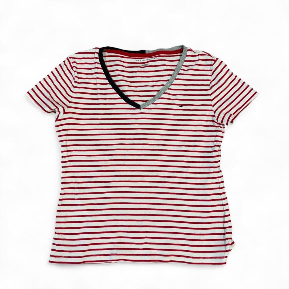 Tommy-hilfiger Women's Red and White T-shirt